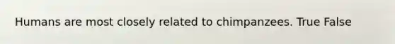 Humans are most closely related to chimpanzees. True False