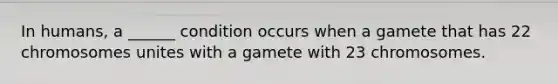 In humans, a ______ condition occurs when a gamete that has 22 chromosomes unites with a gamete with 23 chromosomes.
