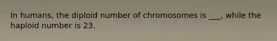 In humans, the diploid number of chromosomes is ___, while the haploid number is 23.