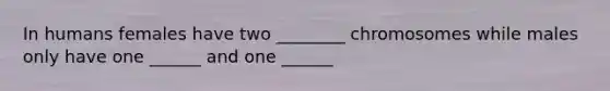 In humans females have two ________ chromosomes while males only have one ______ and one ______