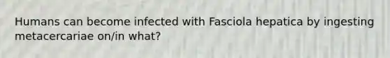 Humans can become infected with Fasciola hepatica by ingesting metacercariae on/in what?