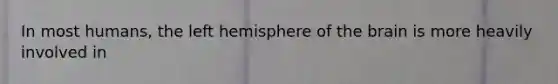 In most humans, the left hemisphere of the brain is more heavily involved in