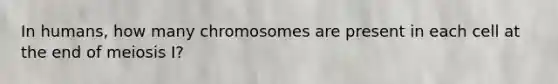 In humans, how many chromosomes are present in each cell at the end of meiosis I?