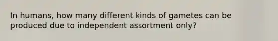 In humans, how many different kinds of gametes can be produced due to independent assortment only?