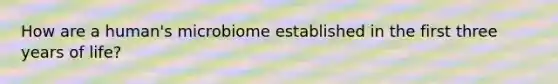 How are a human's microbiome established in the first three years of life?