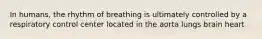 In humans, the rhythm of breathing is ultimately controlled by a respiratory control center located in the aorta lungs brain heart