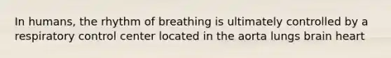 In humans, the rhythm of breathing is ultimately controlled by a respiratory control center located in the aorta lungs brain heart