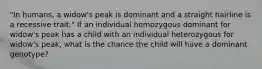 "In humans, a widow's peak is dominant and a straight hairline is a recessive trait." If an individual homozygous dominant for widow's peak has a child with an individual heterozygous for widow's peak, what is the chance the child will have a dominant genotype?