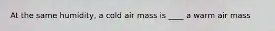 At the same humidity, a cold air mass is ____ a warm air mass