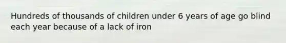 Hundreds of thousands of children under 6 years of age go blind each year because of a lack of iron