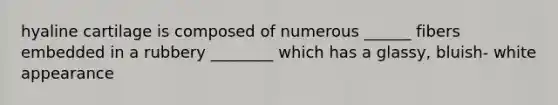 hyaline cartilage is composed of numerous ______ fibers embedded in a rubbery ________ which has a glassy, bluish- white appearance