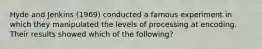 Hyde and Jenkins (1969) conducted a famous experiment in which they manipulated the levels of processing at encoding. Their results showed which of the following?