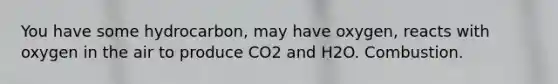 You have some hydrocarbon, may have oxygen, reacts with oxygen in the air to produce CO2 and H2O. Combustion.