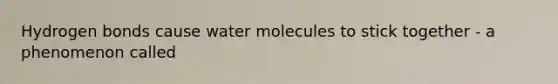 Hydrogen bonds cause water molecules to stick together - a phenomenon called