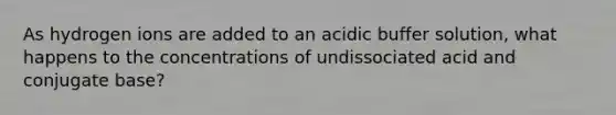 As hydrogen ions are added to an acidic buffer solution, what happens to the concentrations of undissociated acid and conjugate base?