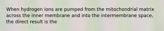 When hydrogen ions are pumped from the mitochondrial matrix across the inner membrane and into the intermembrane space, the direct result is the