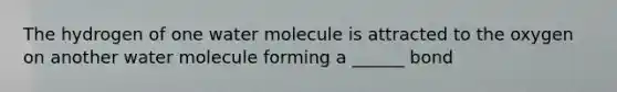 The hydrogen of one water molecule is attracted to the oxygen on another water molecule forming a ______ bond