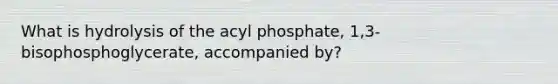 What is hydrolysis of the acyl phosphate, 1,3-bisophosphoglycerate, accompanied by?