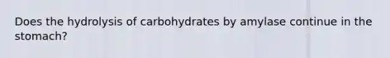 Does the hydrolysis of carbohydrates by amylase continue in <a href='https://www.questionai.com/knowledge/kLccSGjkt8-the-stomach' class='anchor-knowledge'>the stomach</a>?