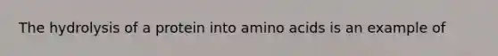 The hydrolysis of a protein into amino acids is an example of