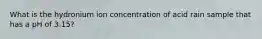 What is the hydronium ion concentration of acid rain sample that has a pH of 3.15?