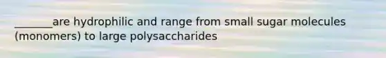 _______are hydrophilic and range from small sugar molecules (monomers) to large polysaccharides