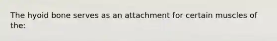 The hyoid bone serves as an attachment for certain muscles of the: