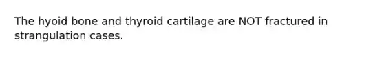 The hyoid bone and thyroid cartilage are NOT fractured in strangulation cases.