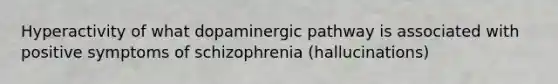 Hyperactivity of what dopaminergic pathway is associated with positive symptoms of schizophrenia (hallucinations)