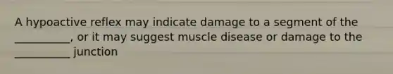 A hypoactive reflex may indicate damage to a segment of the __________, or it may suggest muscle disease or damage to the __________ junction