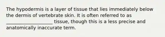 The hypodermis is a layer of tissue that lies immediately below the dermis of vertebrate skin. It is often referred to as ____________________ tissue, though this is a less precise and anatomically inaccurate term.