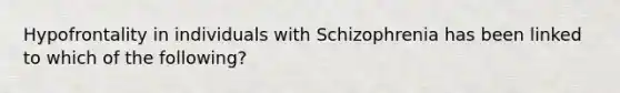 Hypofrontality in individuals with Schizophrenia has been linked to which of the following?