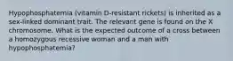 Hypophosphatemia (vitamin D-resistant rickets) is inherited as a sex-linked dominant trait. The relevant gene is found on the X chromosome. What is the expected outcome of a cross between a homozygous recessive woman and a man with hypophosphatemia?