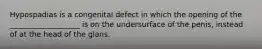 Hypospadias is a congenital defect in which the opening of the ___________________ is on the undersurface of the penis, instead of at the head of the glans.