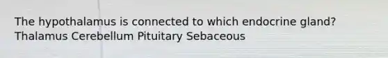The hypothalamus is connected to which endocrine gland? Thalamus Cerebellum Pituitary Sebaceous