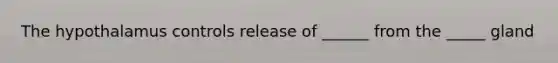 The hypothalamus controls release of ______ from the _____ gland
