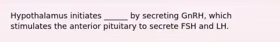 Hypothalamus initiates ______ by secreting GnRH, which stimulates the anterior pituitary to secrete FSH and LH.