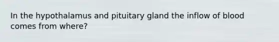 In the hypothalamus and pituitary gland the inflow of blood comes from where?