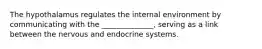 The hypothalamus regulates the internal environment by communicating with the ______________, serving as a link between the nervous and endocrine systems.