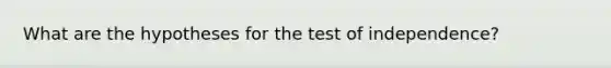 What are the hypotheses for the test of independence?