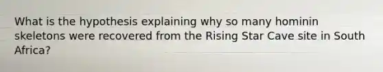What is the hypothesis explaining why so many hominin skeletons were recovered from the Rising Star Cave site in South Africa?