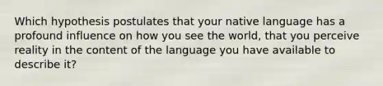 Which hypothesis postulates that your native language has a profound influence on how you see the world, that you perceive reality in the content of the language you have available to describe it?