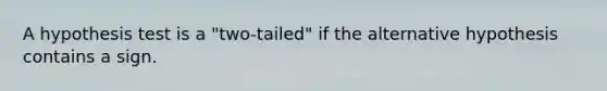 A hypothesis test is a "two-tailed" if the alternative hypothesis contains a sign.