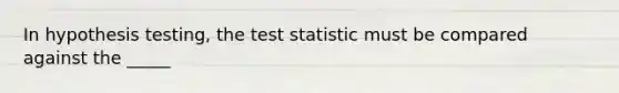 In hypothesis testing, the test statistic must be compared against the _____