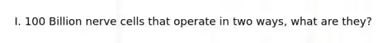 I. 100 Billion nerve cells that operate in two ways, what are they?