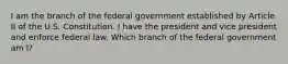 I am the branch of the federal government established by Article II of the U.S. Constitution. I have the president and vice president and enforce federal law. Which branch of the federal government am I?