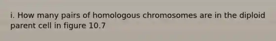 i. How many pairs of homologous chromosomes are in the diploid parent cell in figure 10.7