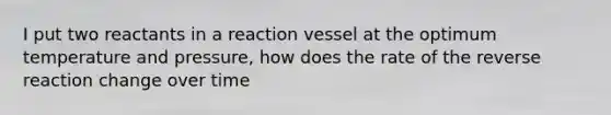 I put two reactants in a reaction vessel at the optimum temperature and pressure, how does the rate of the reverse reaction change over time