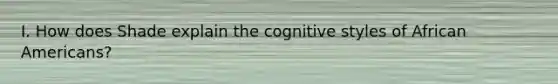 I. How does Shade explain the cognitive styles of African Americans?