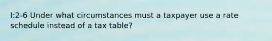 I:2-6 Under what circumstances must a taxpayer use a rate schedule instead of a tax table?